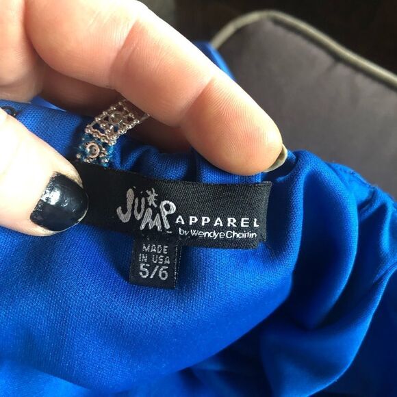 Wendye C Jump Apparel blue dress 27 inches long with sequins and balloon bottom - Picture 7 of 12